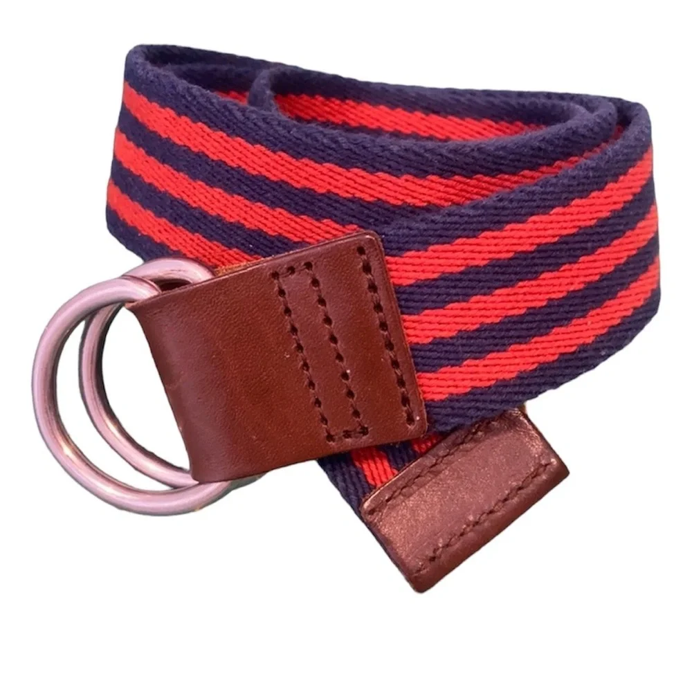 Hanna Andersson Navy and Red Striped D Ring Boys Belt 31” Size Small Medium